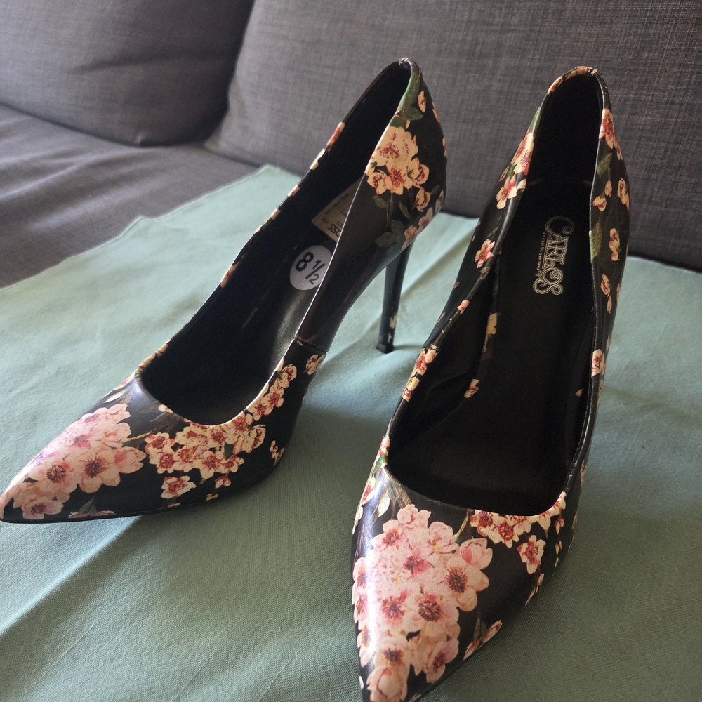 8.5 Black, Floral Cherry Blossom Carlos Santana Heels